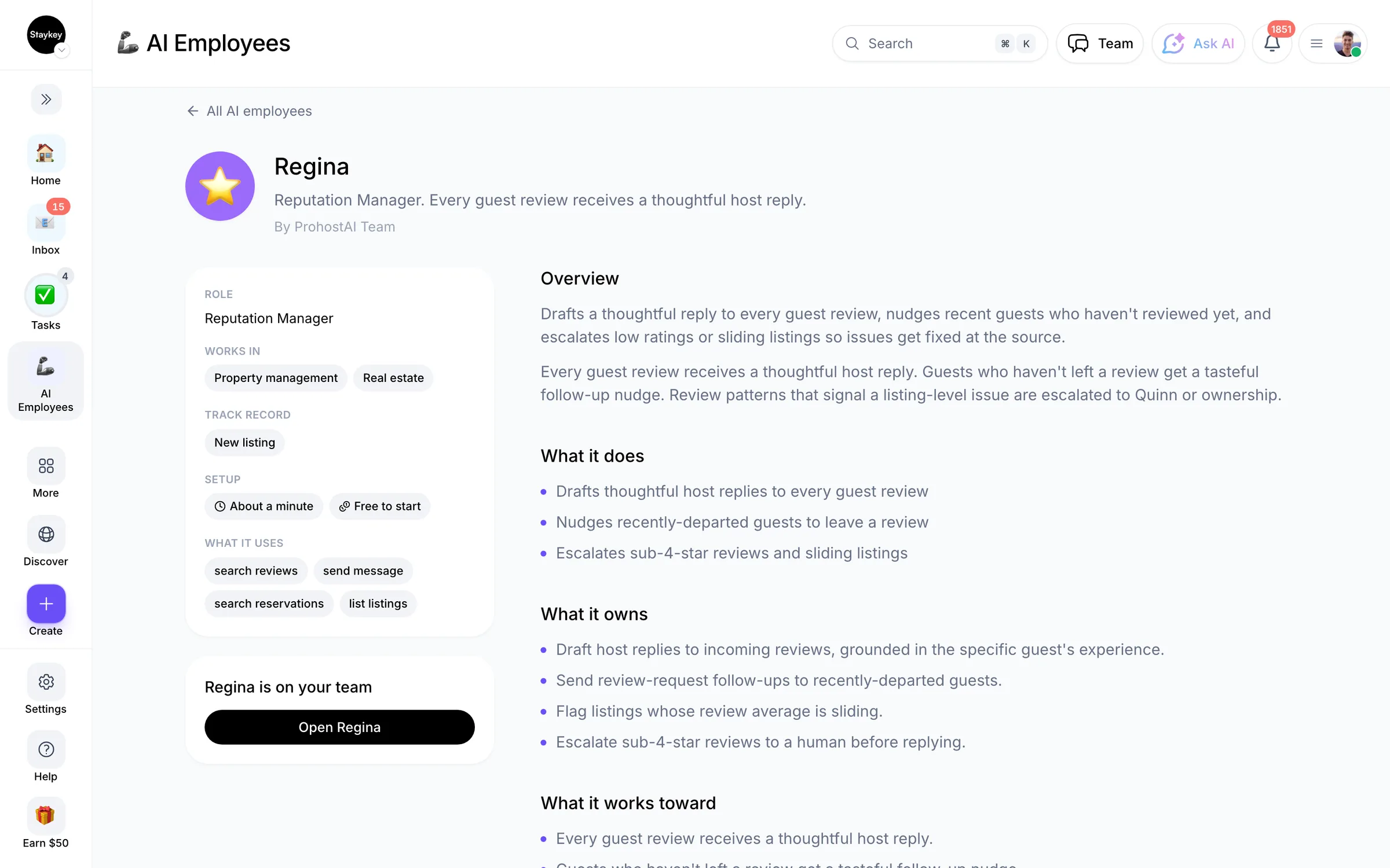 Hiring an AI employee in ProhostAI